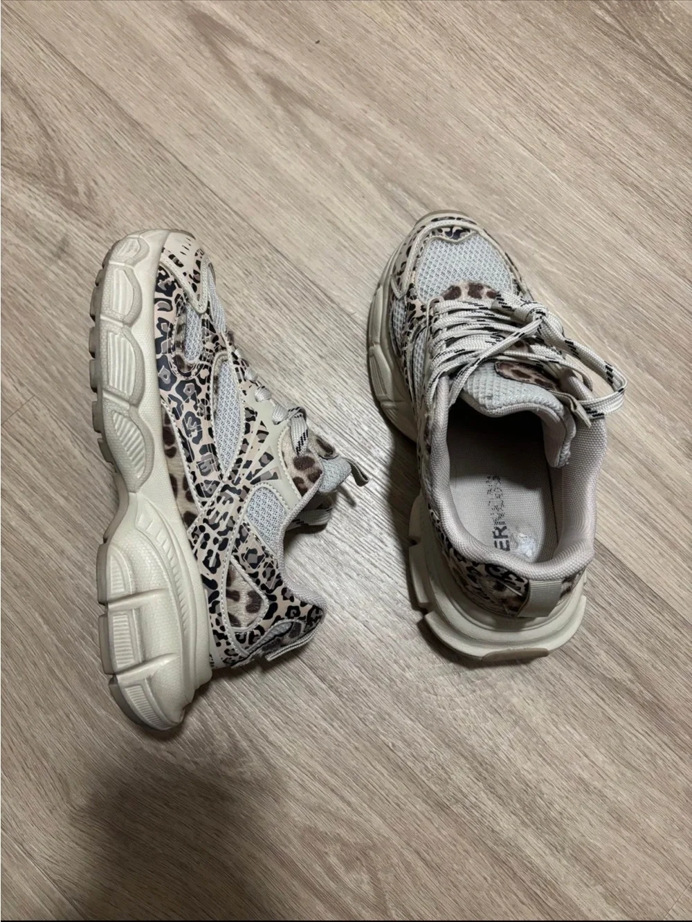 No Boundaries Beige Leopard Print Chunky Sneakers